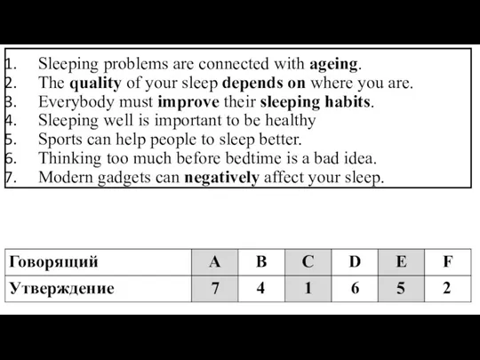 Sleeping problems are connected with ageing. The quality of your