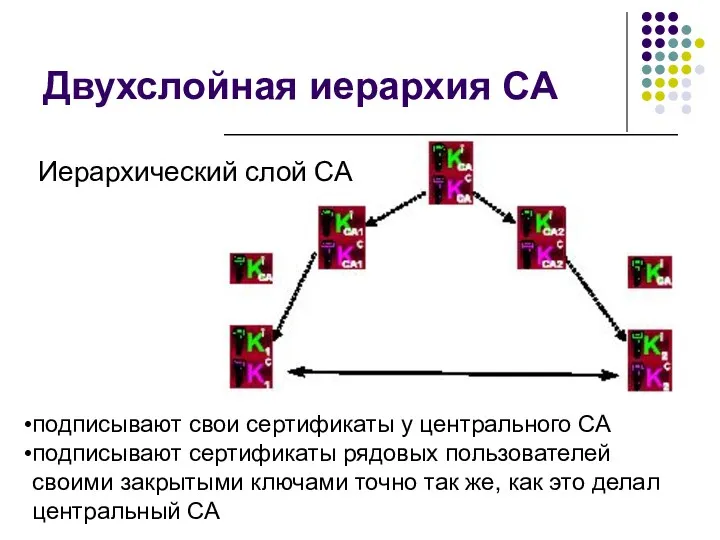 Двухслойная иерархия СА подписывают свои сертификаты у центрального СА подписывают