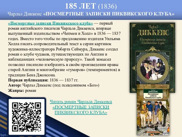 185 ЛЕТ (1836) Чарльз Диккенс «ПОСМЕРТНЫЕ ЗАПИСКИ ПИКВИКСКОГО КЛУБА» «Посмертные