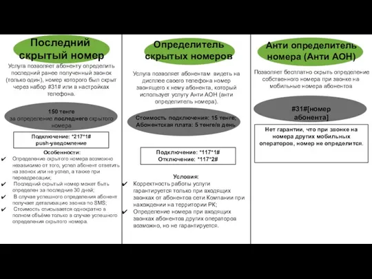 Услуга позволяет абоненту определить последний ранее полученный звонок (только один),