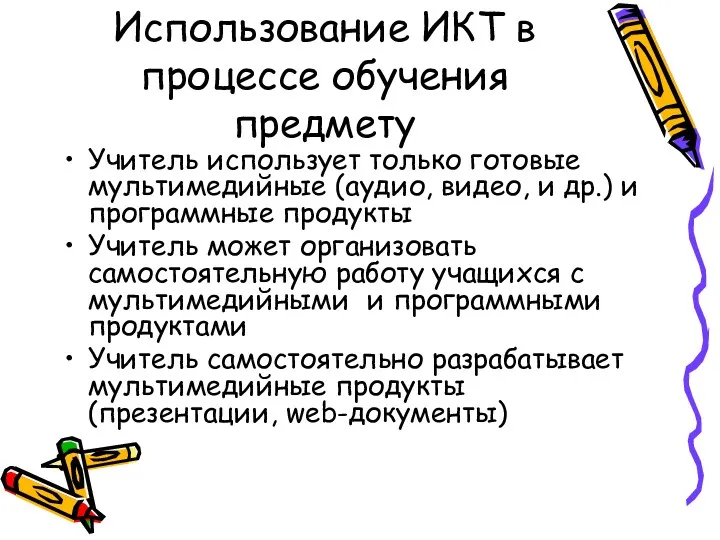 Использование ИКТ в процессе обучения предмету Учитель использует только готовые