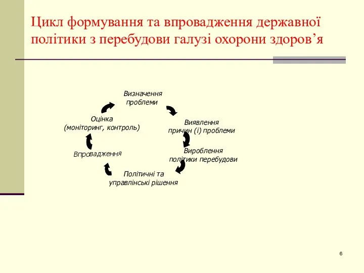 Цикл формування та впровадження державної політики з перебудови галузі охорони