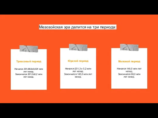 Мезозойская эра делится на три периода: Триасовый период Начался 251,902±0,024