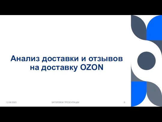 Анализ доставки и отзывов на доставку OZON 13.06.2023 ЗАГОЛОВОК ПРЕЗЕНТАЦИИ