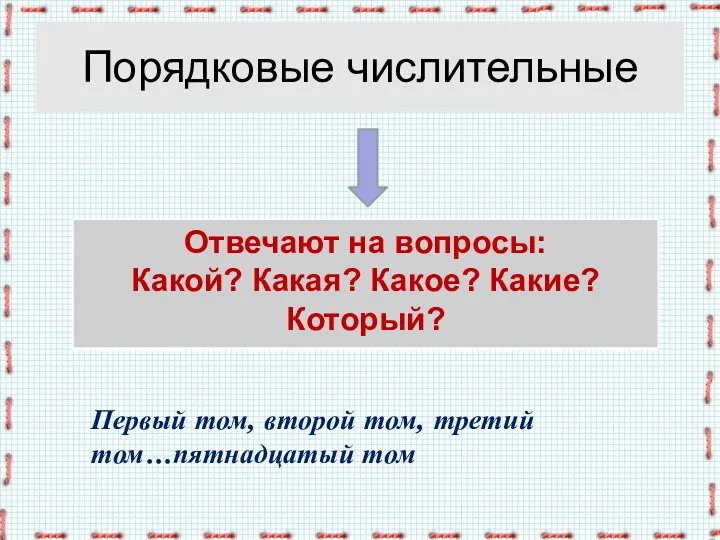 Порядковые числительные Первый том, второй том, третий том…пятнадцатый том