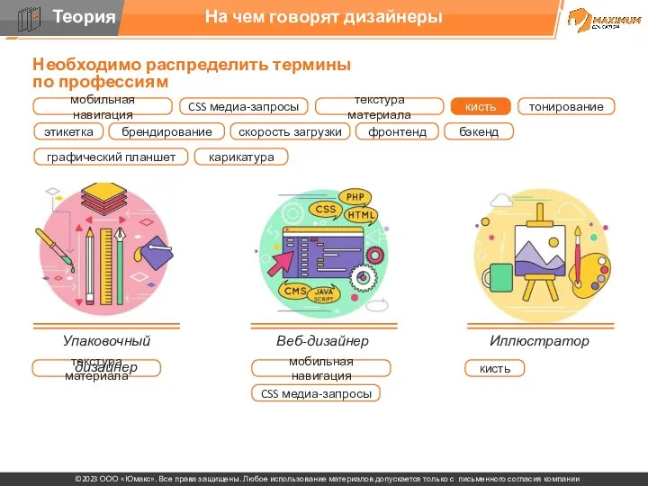 На чем говорят дизайнеры Упаковочный дизайнер Веб-дизайнер Иллюстратор Необходимо распределить