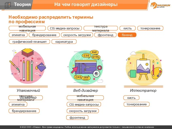 На чем говорят дизайнеры Упаковочный дизайнер Веб-дизайнер Иллюстратор Необходимо распределить