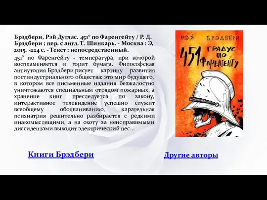 Брэдбери, Рэй Дуглас. 451° по Фаренгейту / Р. Д. Брэдбери