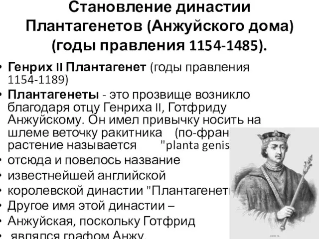 Становление династии Плантагенетов (Анжуйского дома) (годы правления 1154-1485). Генрих II