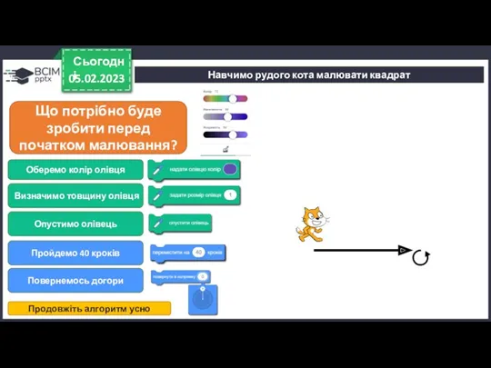 Навчимо рудого кота малювати квадрат 05.02.2023 Сьогодні Що потрібно буде зробити перед початком