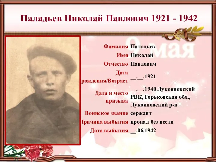 Паладьев Николай Павлович 1921 - 1942