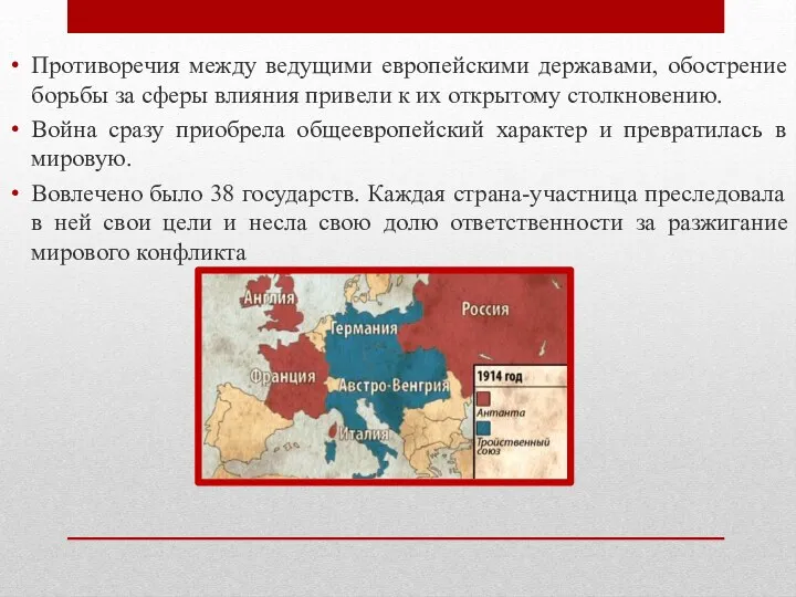 Противоречия между ведущими европейскими державами, обострение борьбы за сферы влияния