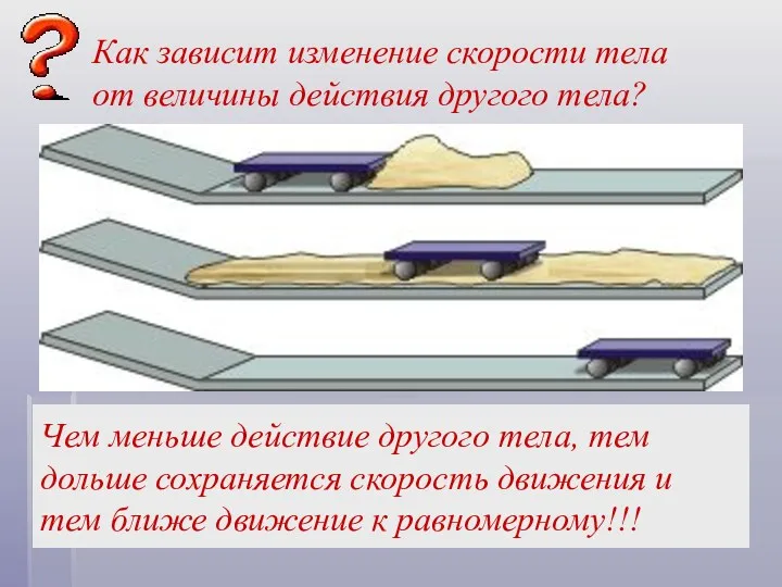 Как зависит изменение скорости тела от величины действия другого тела?