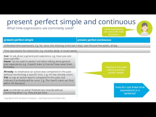 present perfect simple and continuous Unfinished time expressions. E.g. for,