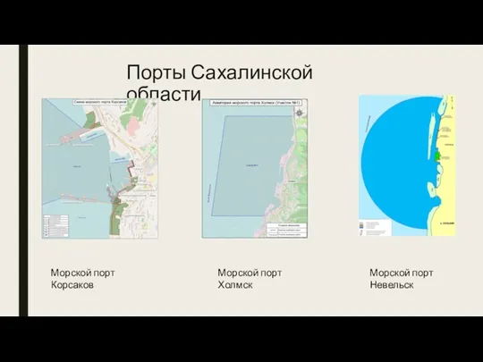 Порты Сахалинской области Морской порт Корсаков Морской порт Холмск Морской порт Невельск