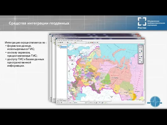 Средства интеграции геоданных Интеграция осуществляется по : форматам данных, используемых