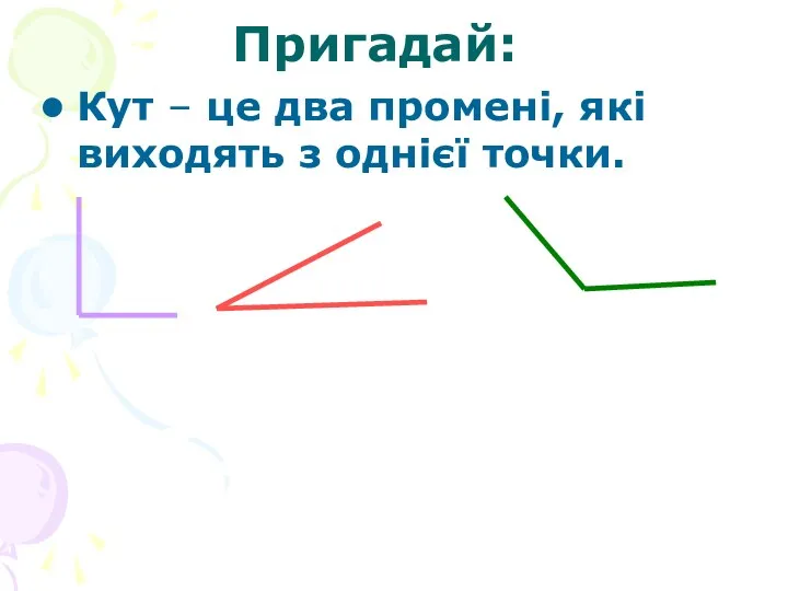 Пригадай: Кут – це два промені, які виходять з однієї точки.