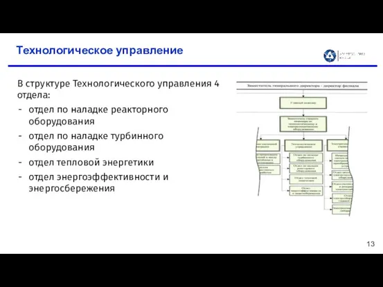 Технологическое управление В структуре Технологического управления 4 отдела: отдел по наладке реакторного оборудования
