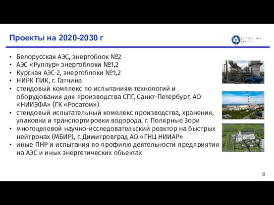 Проекты на 2020-2030 г Белорусская АЭС, энергоблок №2 АЭС «Руппур» энергоблоки №1,2 Курская
