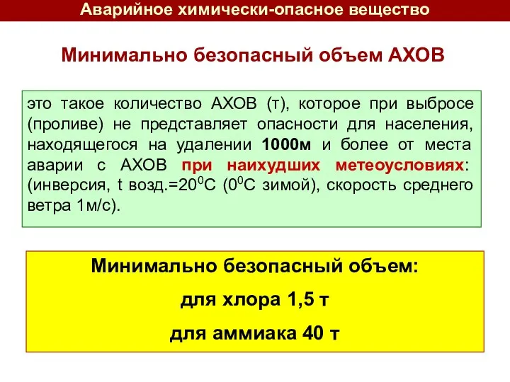 Минимально безопасный объем АХОВ это такое количество АХОВ (т), которое