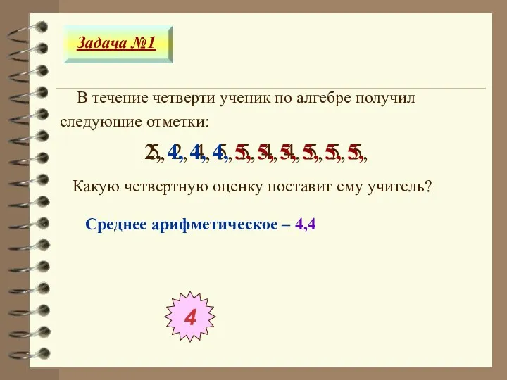 В течение четверти ученик по алгебре получил следующие отметки: Задача