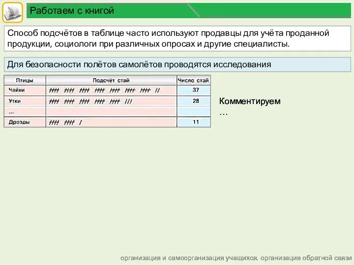 организация и самоорганизация учащихся. организация обратной связи Способ подсчётов в