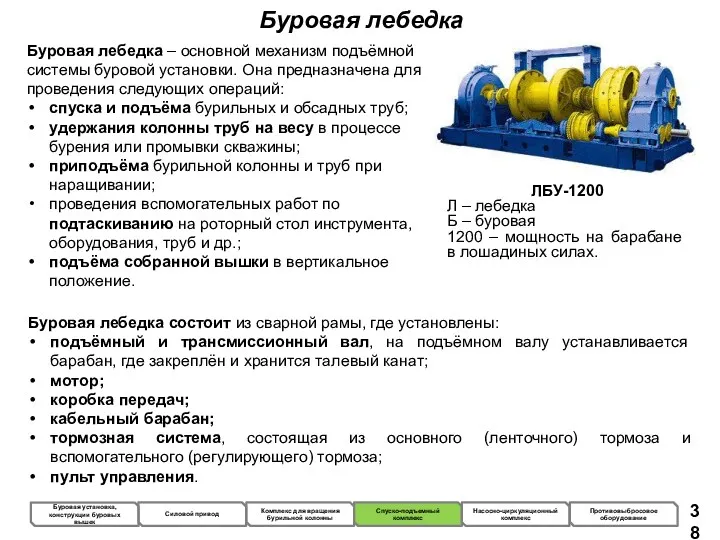 Буровая лебедка Буровая лебедка – основной механизм подъёмной системы буровой