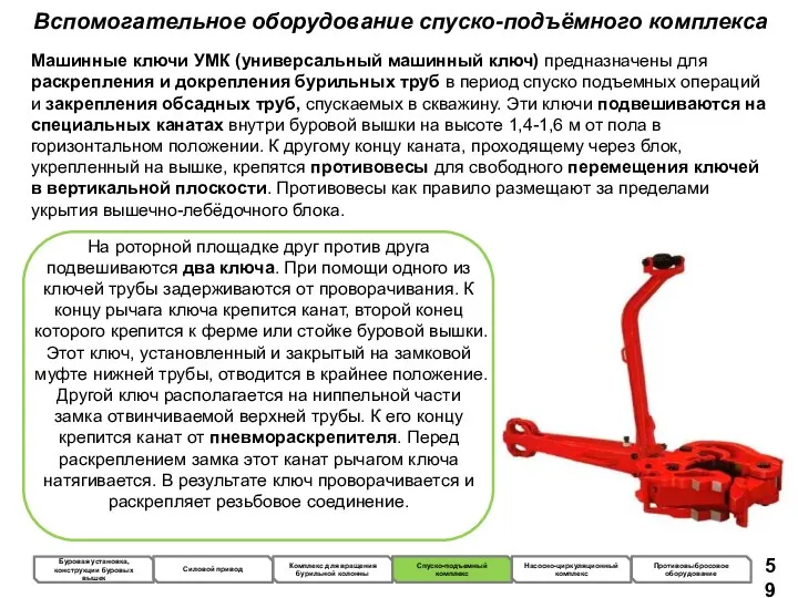 Вспомогательное оборудование спуско-подъёмного комплекса Машинные ключи УМК (универсальный машинный ключ)