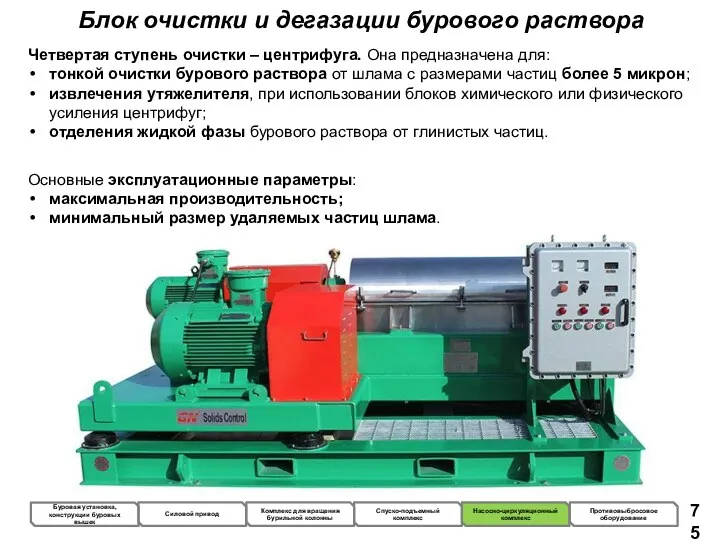 Блок очистки и дегазации бурового раствора Четвертая ступень очистки –