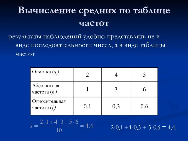 Вычисление средних по таблице частот результаты наблюдений удобно представлять не