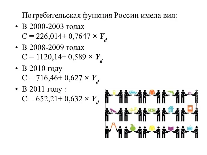 Потребительская функция России имела вид: В 2000-2003 годах С =