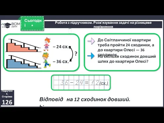 * Сьогодні Підручник. Сторінка 126 До Світланчиної квартири треба пройти