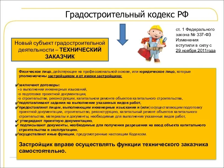 Градостроительный кодекс РФ Физическое лицо, действующее на профессиональной основе, или