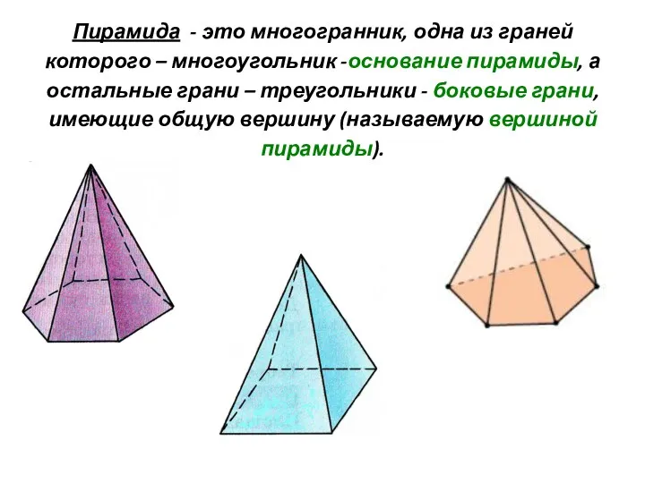 Пирамида - это многогранник, одна из граней которого – многоугольник