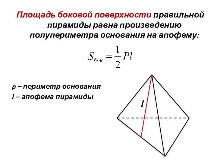 Площадь боковой поверхности правильной пирамиды равна произведению полупериметра основания на