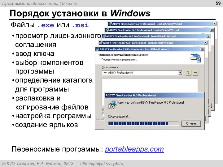 Порядок установки в Windows просмотр лицензионного соглашения ввод ключа выбор