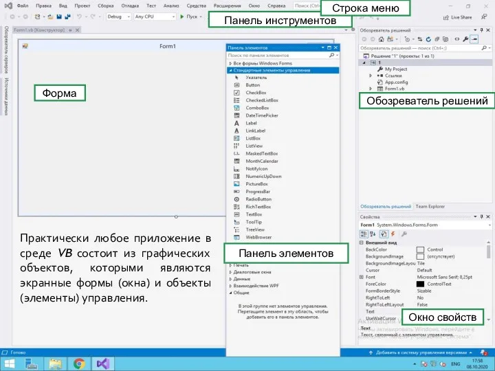 www.themegallery.com Панель инструментов Обозреватель решений Панель элементов Окно свойств Форма