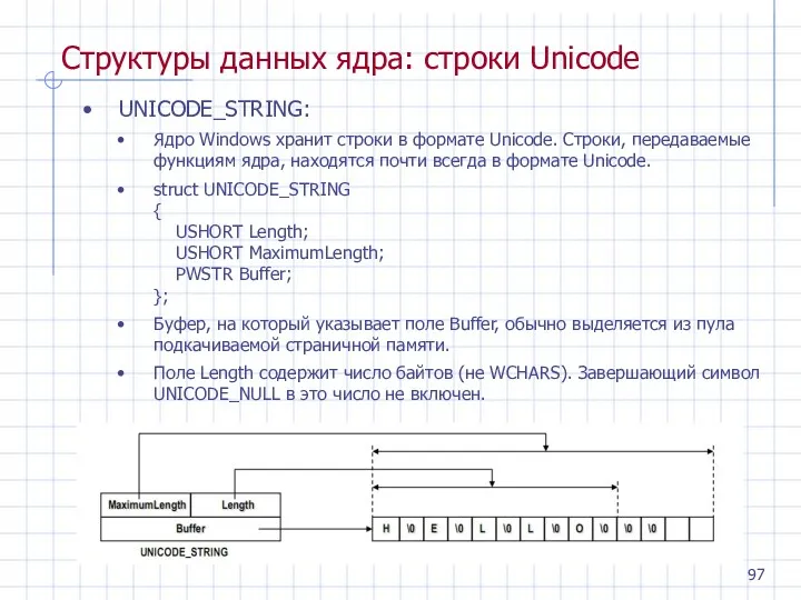 Структуры данных ядра: строки Unicode UNICODE_STRING: Ядро Windows хранит строки