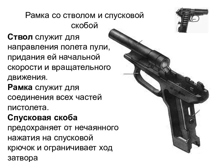 Рамка со стволом и спусковой скобой Ствол служит для направления