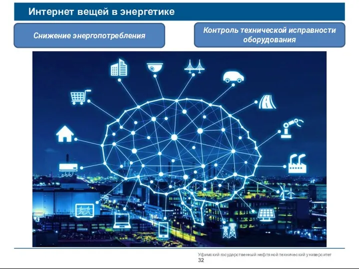 Уфимский государственный нефтяной технический университет Интернет вещей в энергетике Снижение энергопотребления Контроль технической исправности оборудования