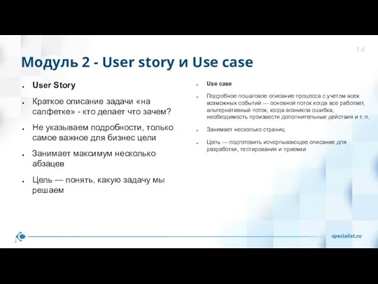 Модуль 2 - User story и Use case User Story Краткое описание задачи