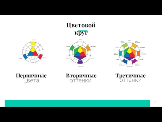 Цветовой круг Первичные цвета Вторичные Третичные оттенки оттенки