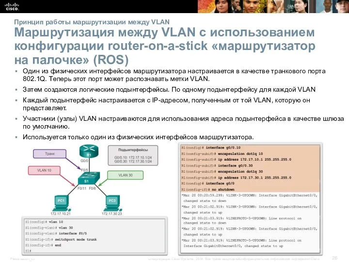 Принцип работы маршрутизации между VLAN Маршрутизация между VLAN с использованием