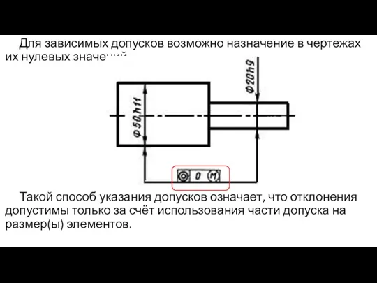 Для зависимых допусков возможно назначение в чертежах их нулевых значений.