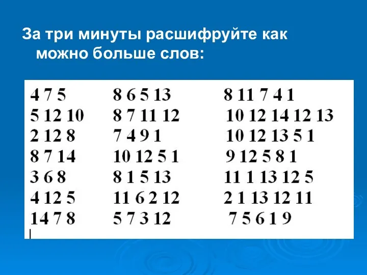 За три минуты расшифруйте как можно больше слов: