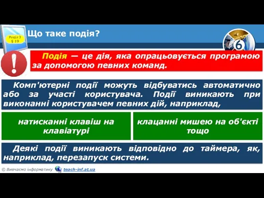 Що таке подія? Розділ 3 § 19 Комп'ютерні події можуть