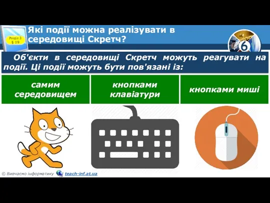 Які події можна реалізувати в середовищі Скретч? Розділ 3 §