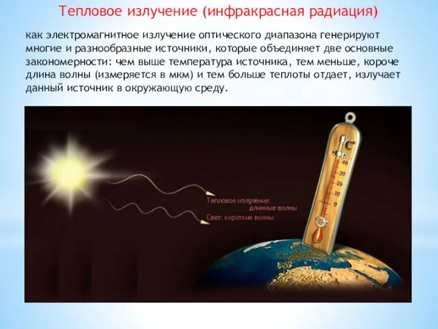Тепловое излучение (инфракрасная радиация) как электромагнитное излучение оптического диапазона генерируют