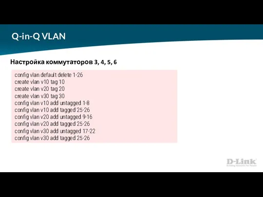 Q-in-Q VLAN Настройка коммутаторов 3, 4, 5, 6