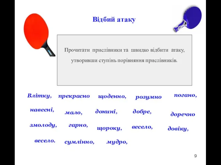 Відбий атаку Прочитати прислівники та швидко відбити атаку, утворивши ступінь